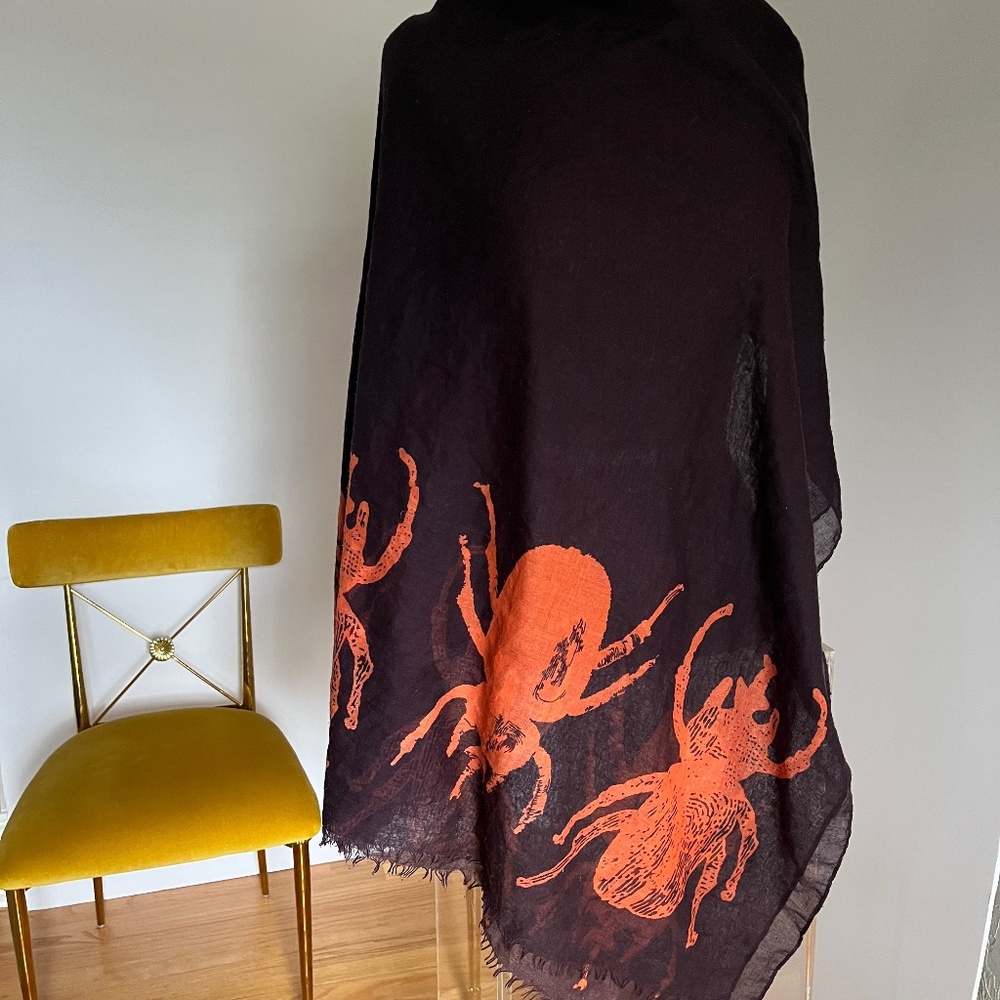 India Hicks Beetle Scarf gently used, eggplant/Brown color with orange beetles